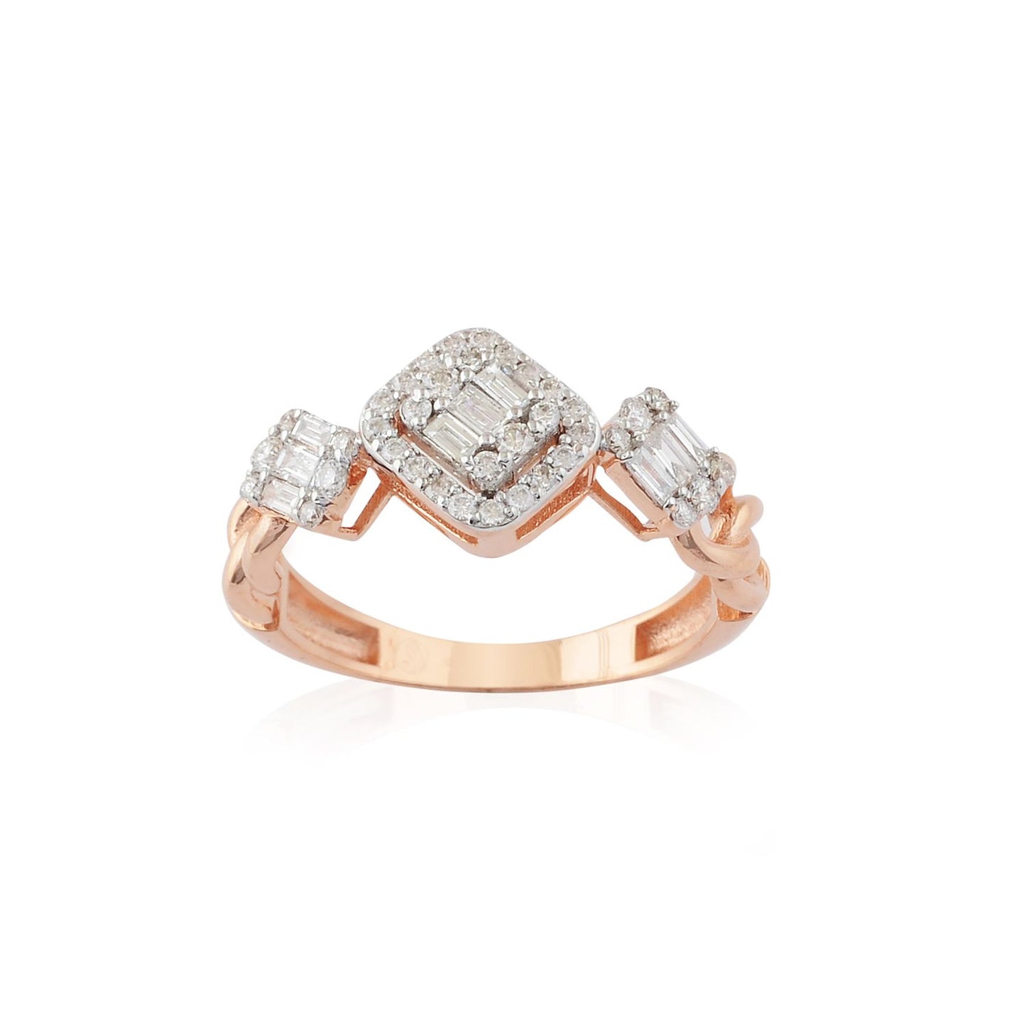 Natural 0.65 Ct. Baguette Diamond Promise Ring 18k Rose Gold Handmade Jewelry