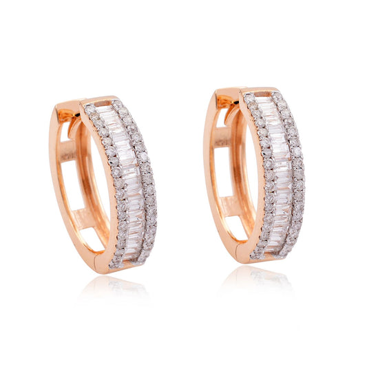 1.60 TCW Baguette Diamond Minimalist Hoop Earrings 10k Rose Gold Fine Jewelry