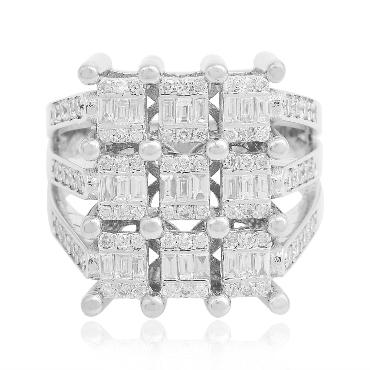 18k Solid White Gold Baguette Diamond Band Ring