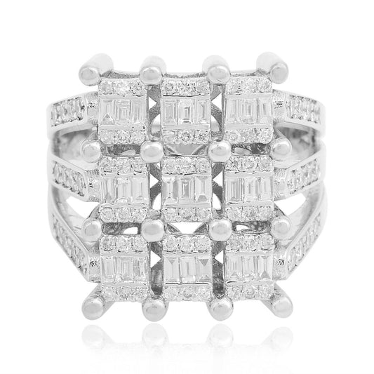 18k Solid White Gold Baguette Diamond Band Ring