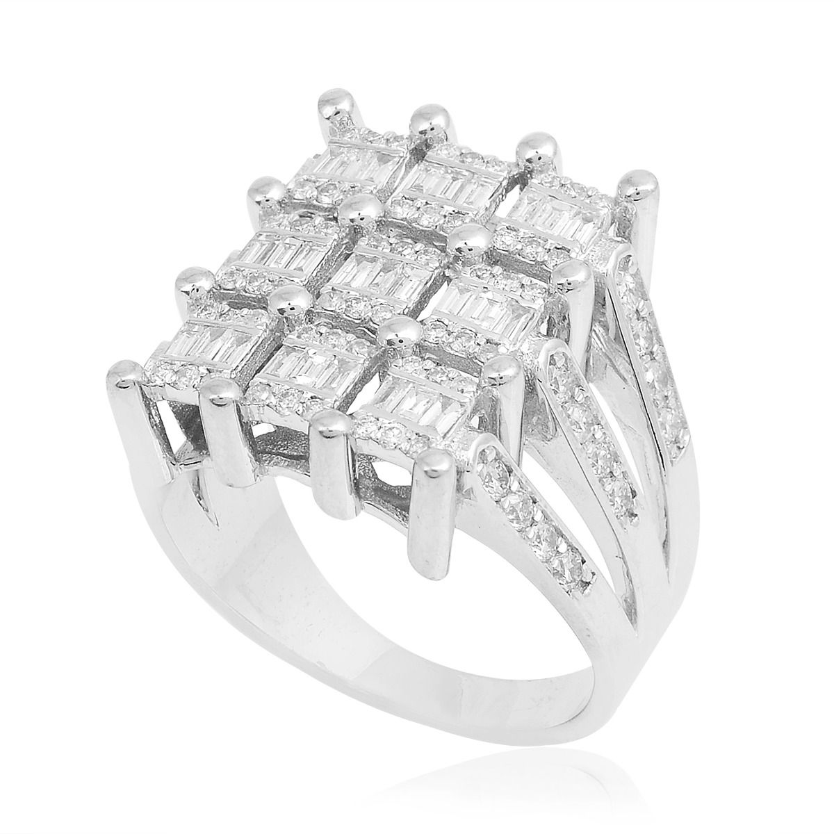 18k Solid White Gold Baguette Diamond Band Ring
