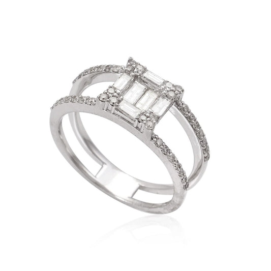 18k White Gold Natural Baguette Diamond Band Ring