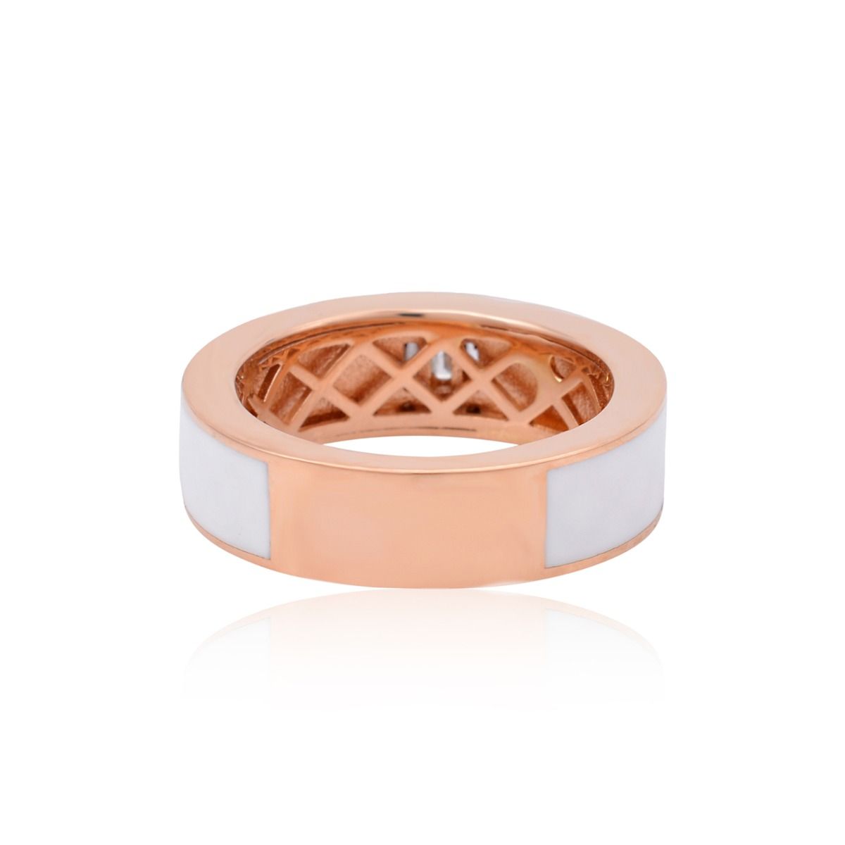18k Rose Gold Baguette Diamond White Enamel Band Ring