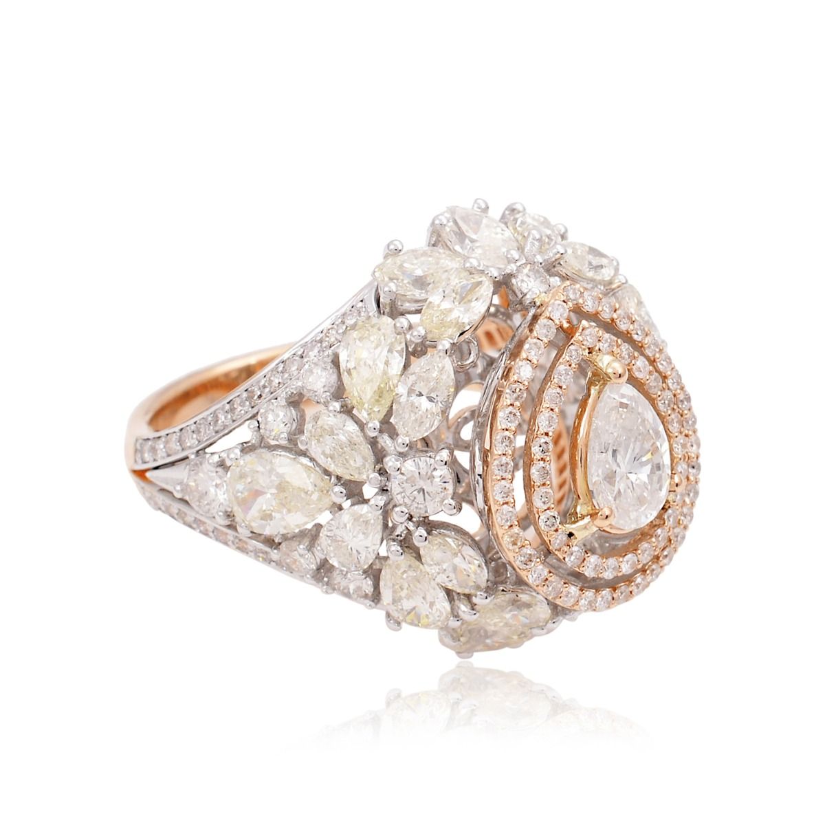 Natural Marquise & Pear Diamond Solid 18 Kt Rose Gold Ring