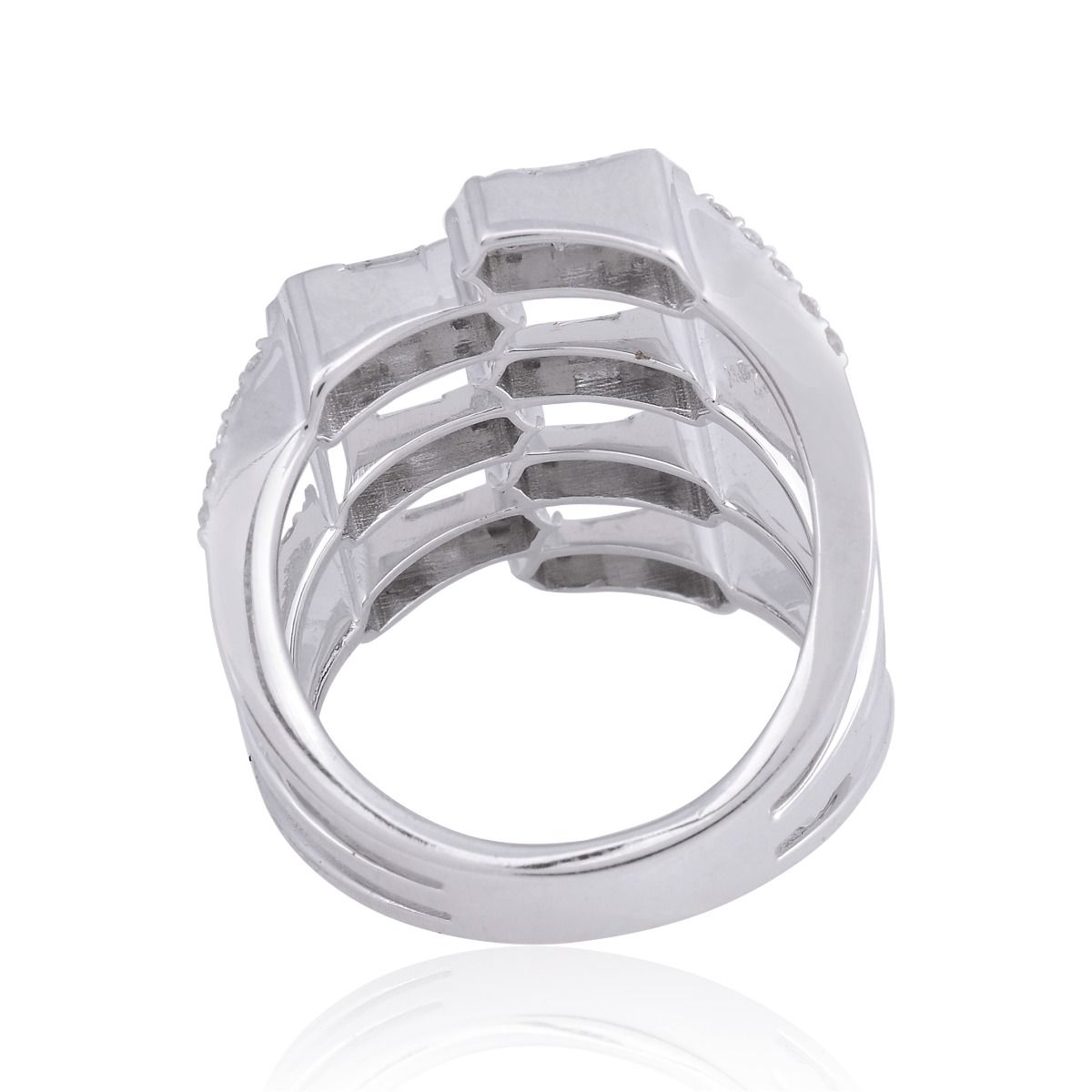 Solid 18 Kt White Gold HI Color SI Clarity Baguette Diamond Multi Bypass Ring