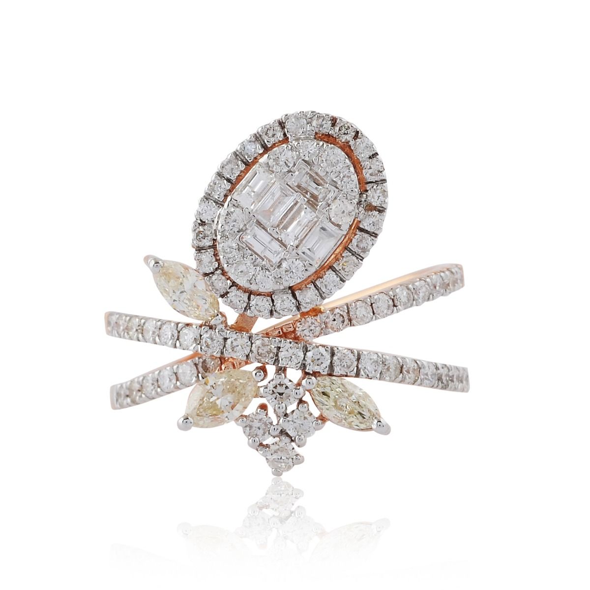 1.45 TCW Baguette & Marquise Diamond Solid 18 Kt Rose Gold Designer Ring