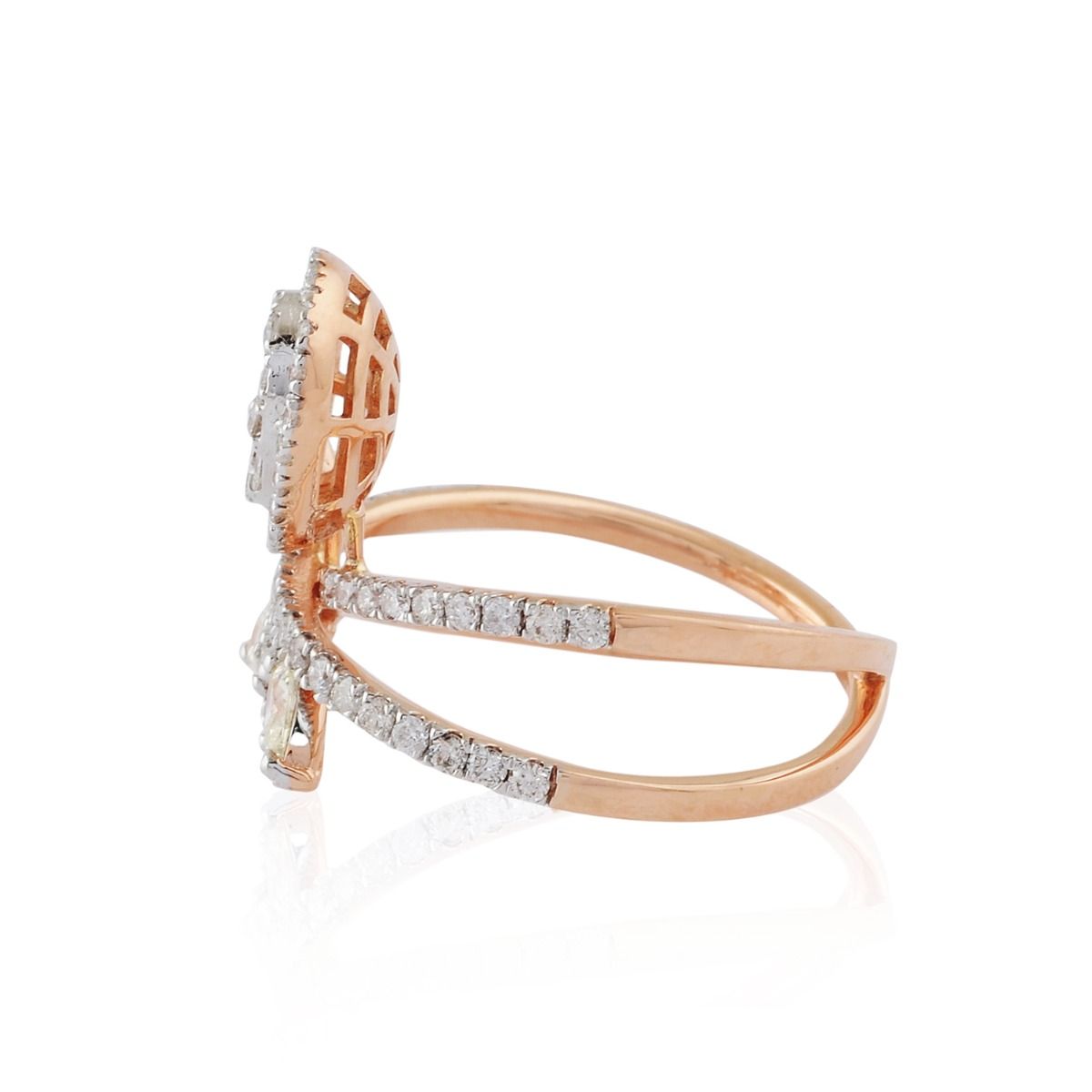 1.45 TCW Baguette & Marquise Diamond Solid 18 Kt Rose Gold Designer Ring