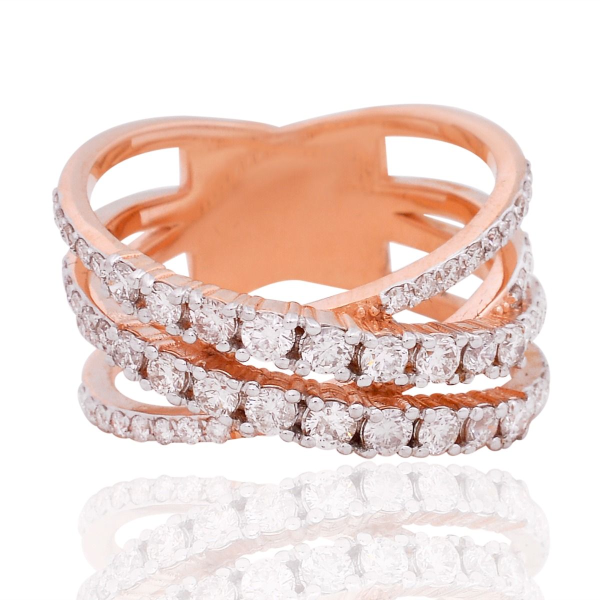 1.20 TCW Diamond 18 Kt Rose Gold High Way Ring