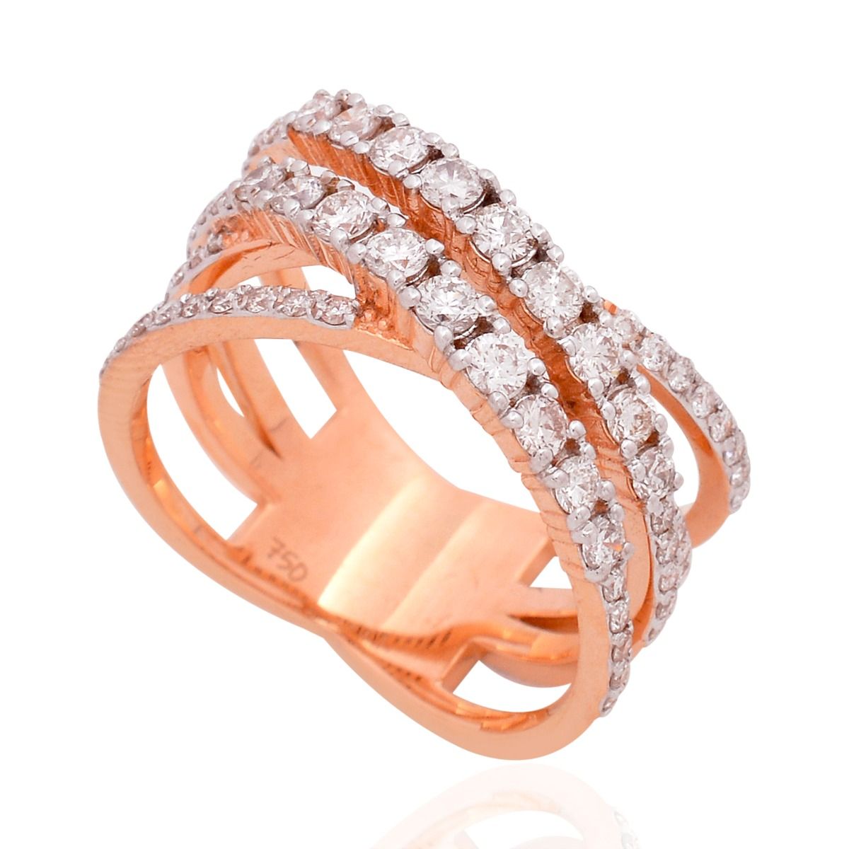 1.20 TCW Diamond 18 Kt Rose Gold High Way Ring