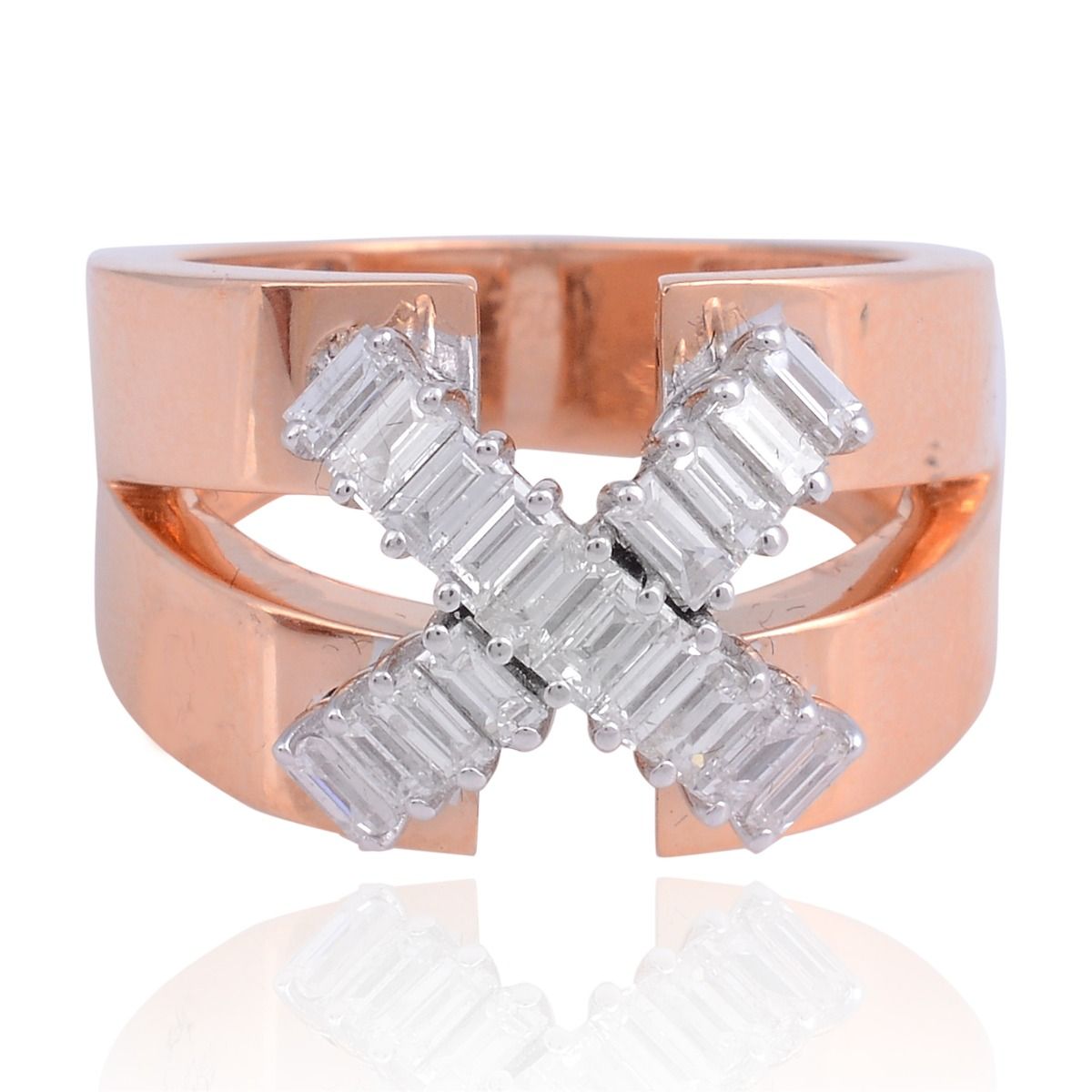 1.00 TCW Baguette Diamond Solid 18 Kt Rose Gold Cross Band Ring