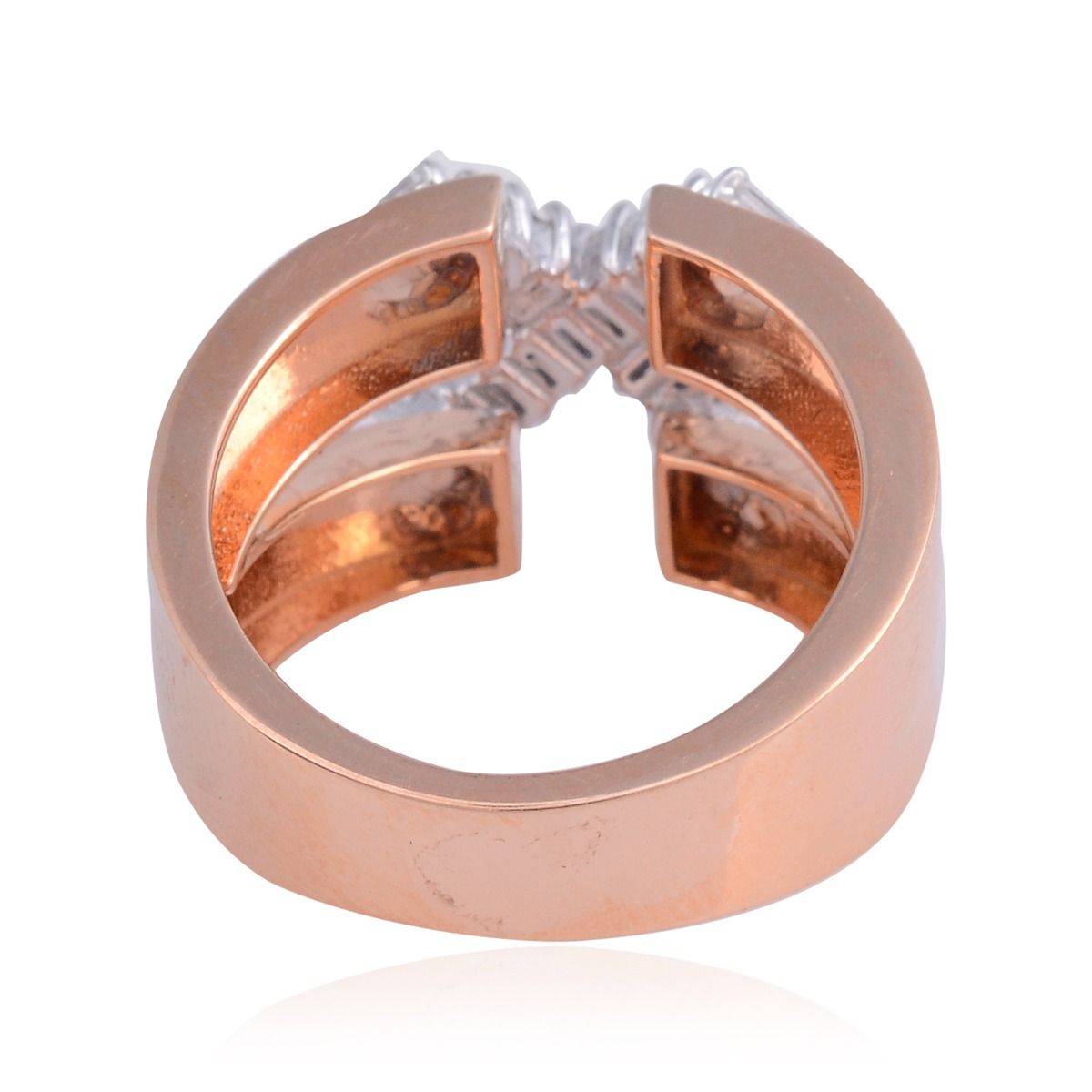 1.00 TCW Baguette Diamond Solid 18 Kt Rose Gold Cross Band Ring