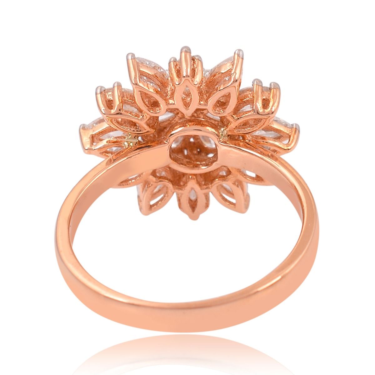 Solid 18 Kt Rose Gold SI Clarity HI Color Pear & Marquise Diamond Flower Band Ring