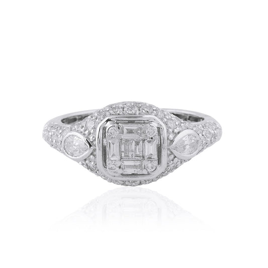 1.8 TCW Solid 18 Kt White Gold Baguette SI Clarity HI Color Diamond Promise Ring