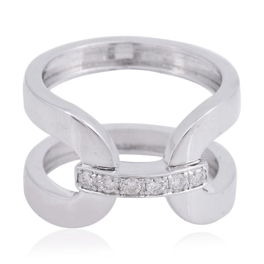 HI Color SI Clarity Diamond 18k White Gold Double Shank Band Ring