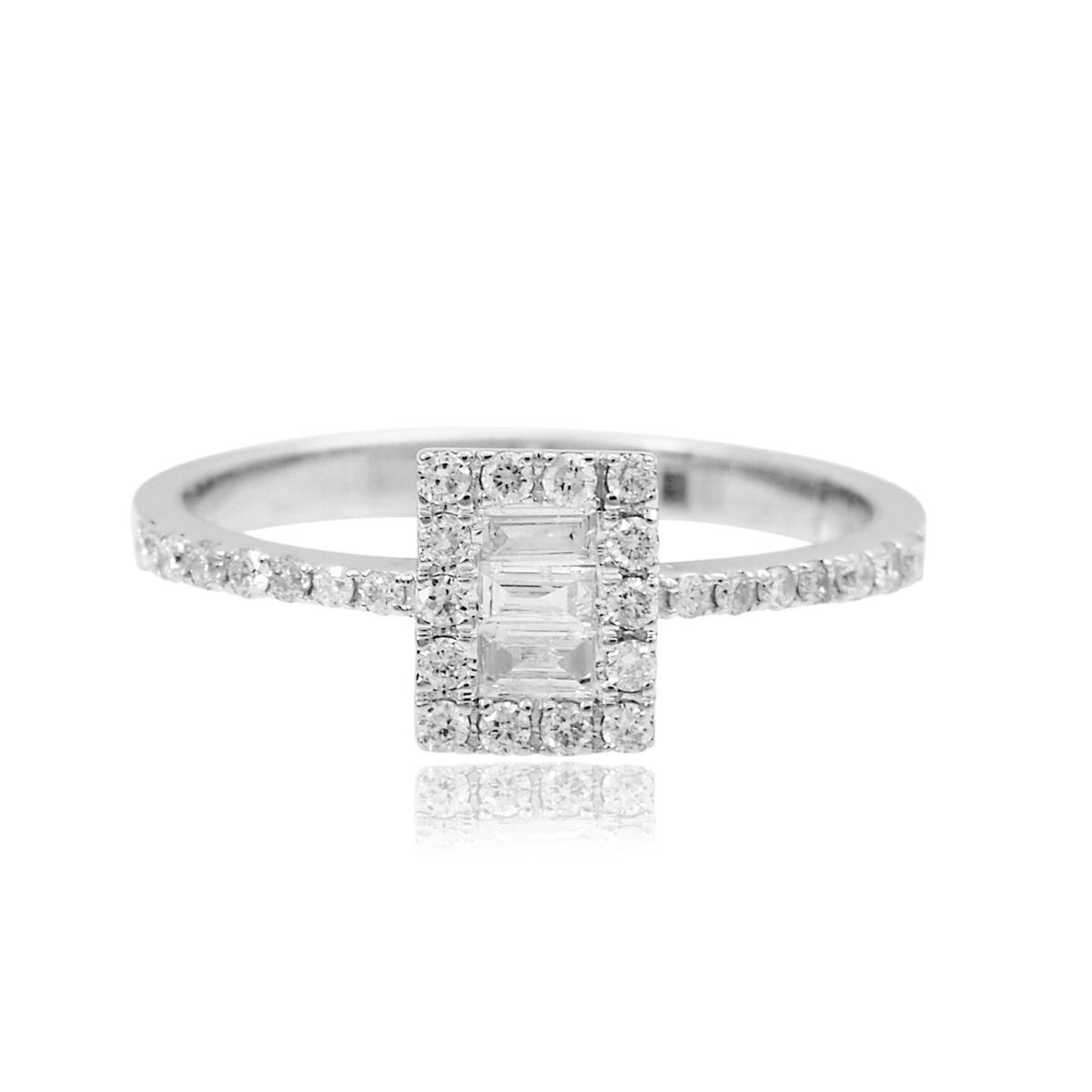 0.35 TCW Baguette Pave Diamond 18k White Gold Band Ring