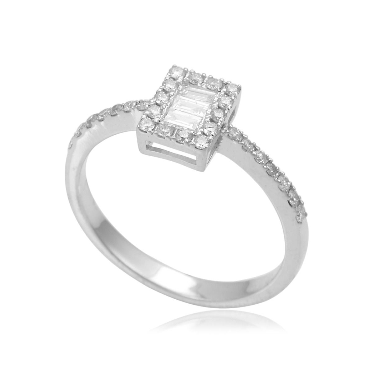 0.35 TCW Baguette Pave Diamond 18k White Gold Band Ring