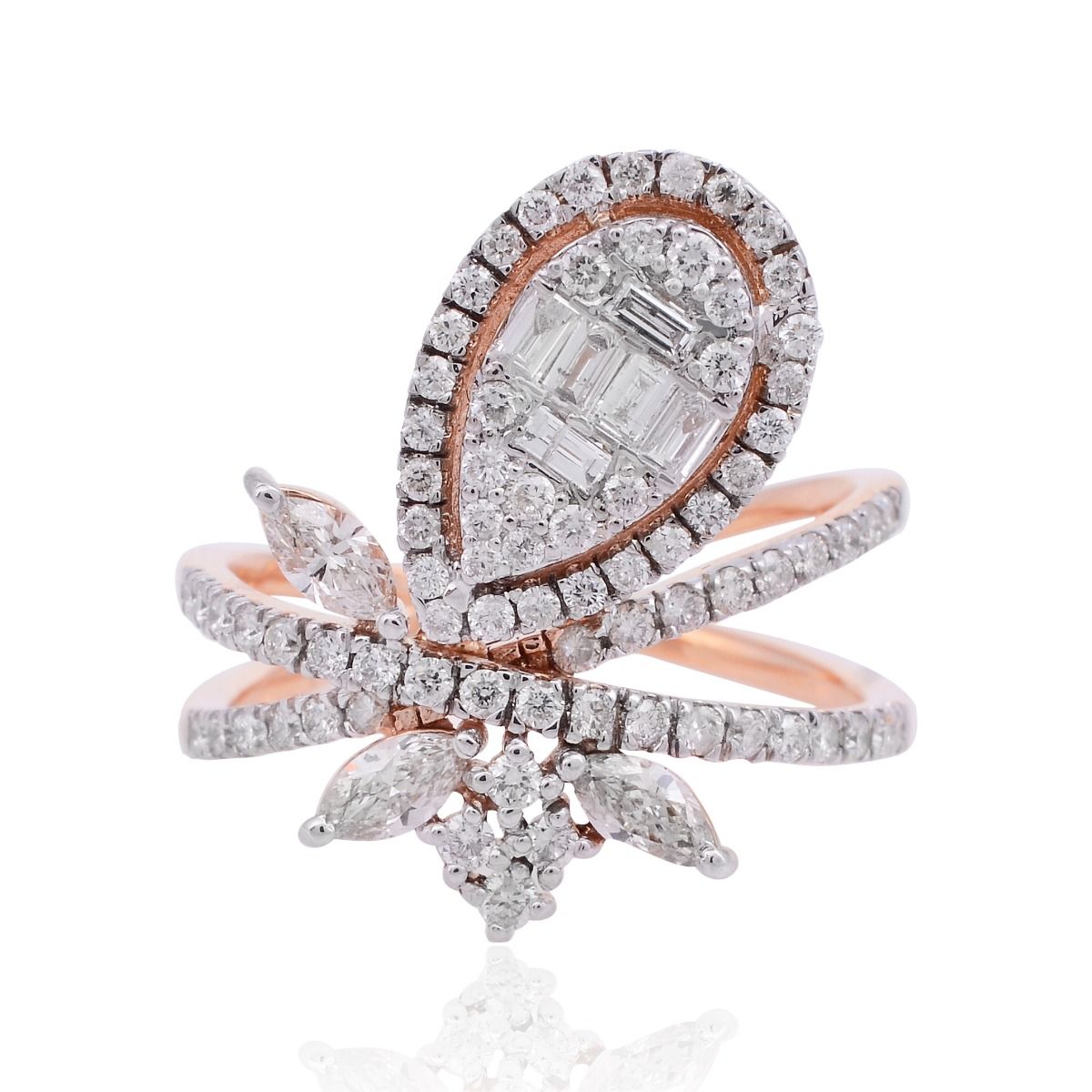 1.3 TCW Solid 18Kt Rose Gold SI Clarity HI Color Diamond Criss Cross Designer Ring