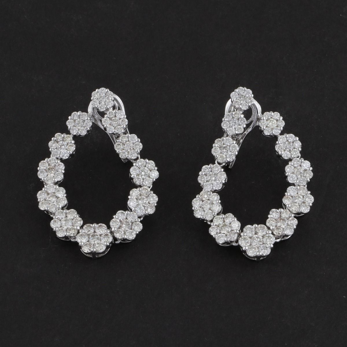 4.9 TCW Solid 14 Kt White Gold SI Clarity HI Color Pave Diamond Handmade Clip On Earrings