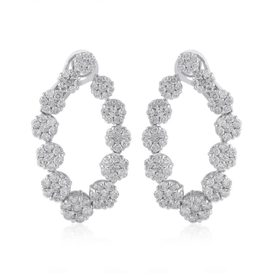 4.9 TCW Solid 14 Kt White Gold SI Clarity HI Color Pave Diamond Handmade Clip On Earrings