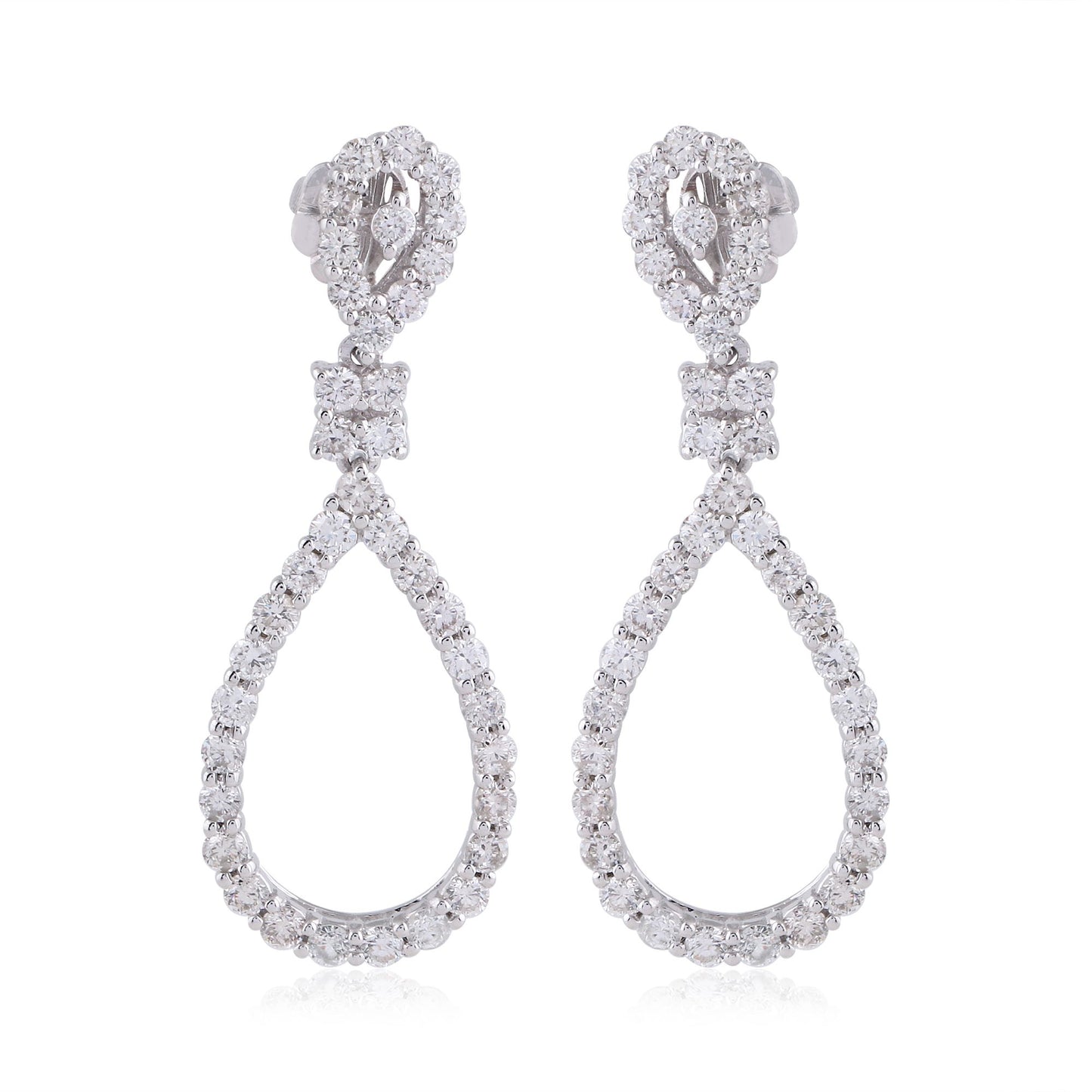 2.3 TCW Solid 14 Kt White Gold SI Clarity HI Color Diamond Handmade Dangle Earrings