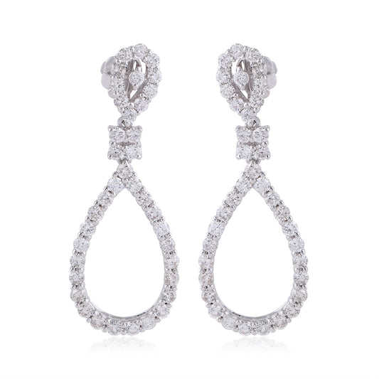 2.3 TCW Solid 14 Kt White Gold SI Clarity HI Color Diamond Handmade Dangle Earrings