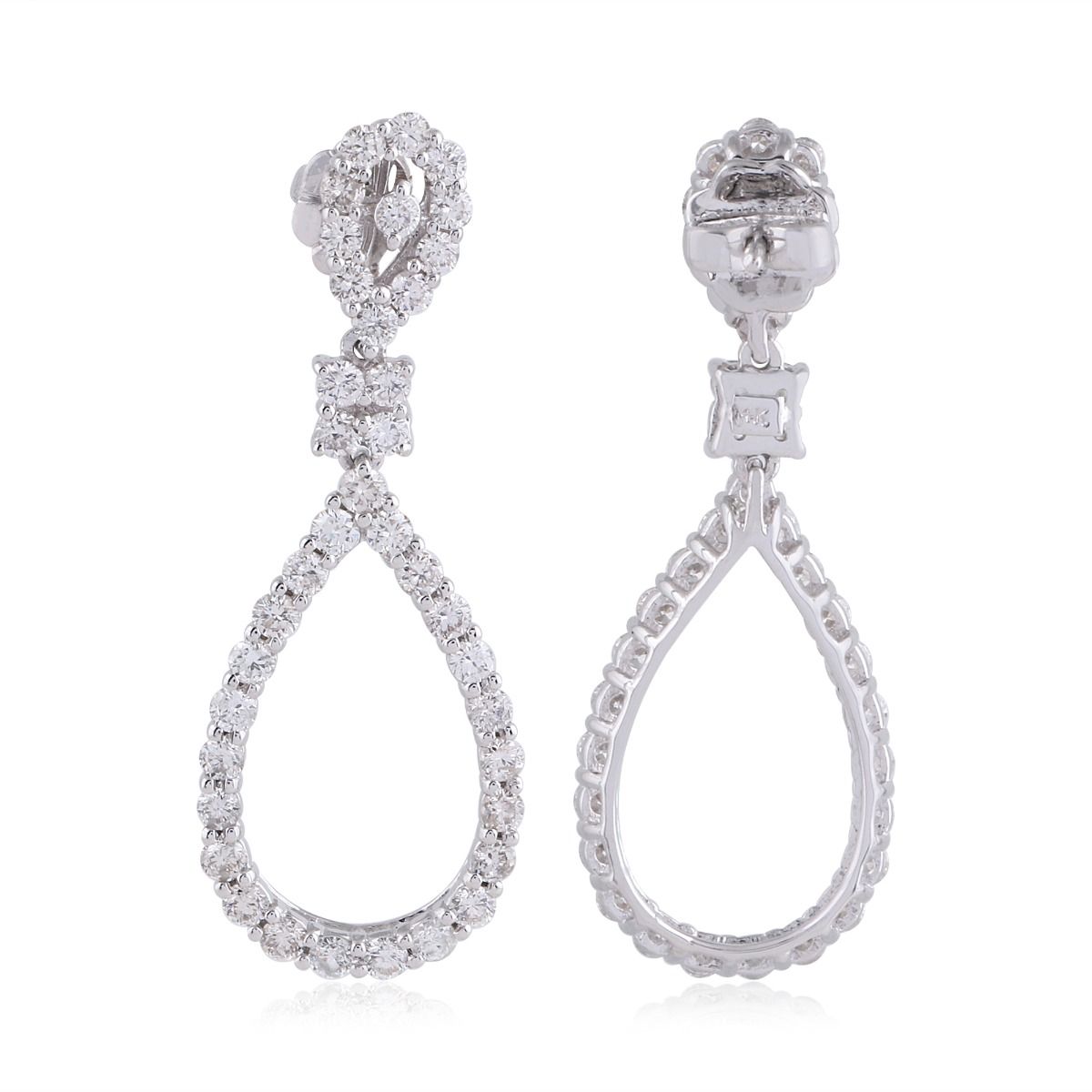 2.3 TCW Solid 14 Kt White Gold SI Clarity HI Color Diamond Handmade Dangle Earrings