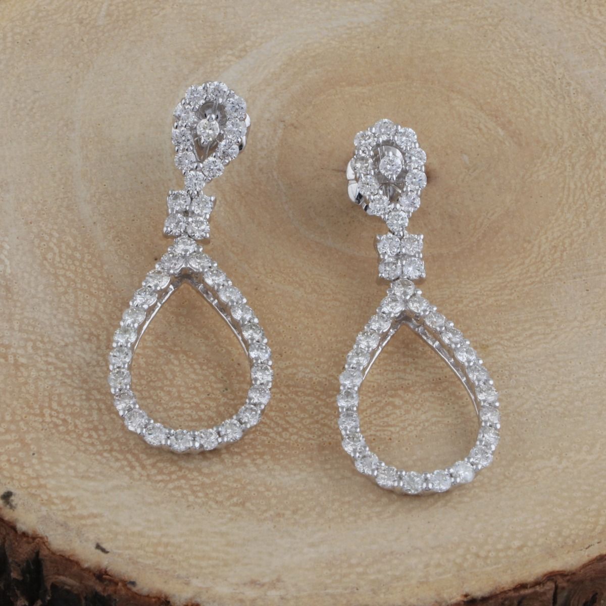 2.3 TCW Solid 14 Kt White Gold SI Clarity HI Color Diamond Handmade Dangle Earrings