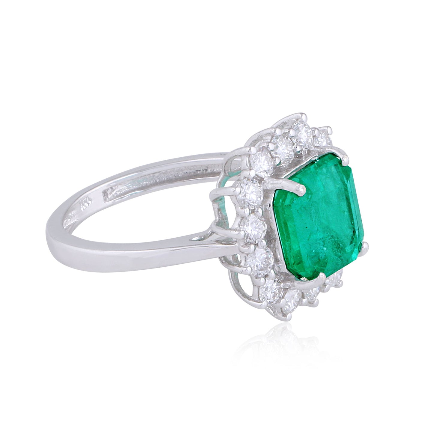 Solid 14Kt White Gold SI Clarity HI Color Diamond Square Emerald Gemstone Ring