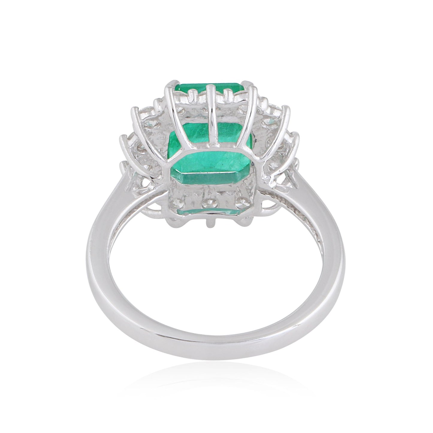 Solid 14Kt White Gold SI Clarity HI Color Diamond Square Emerald Gemstone Ring