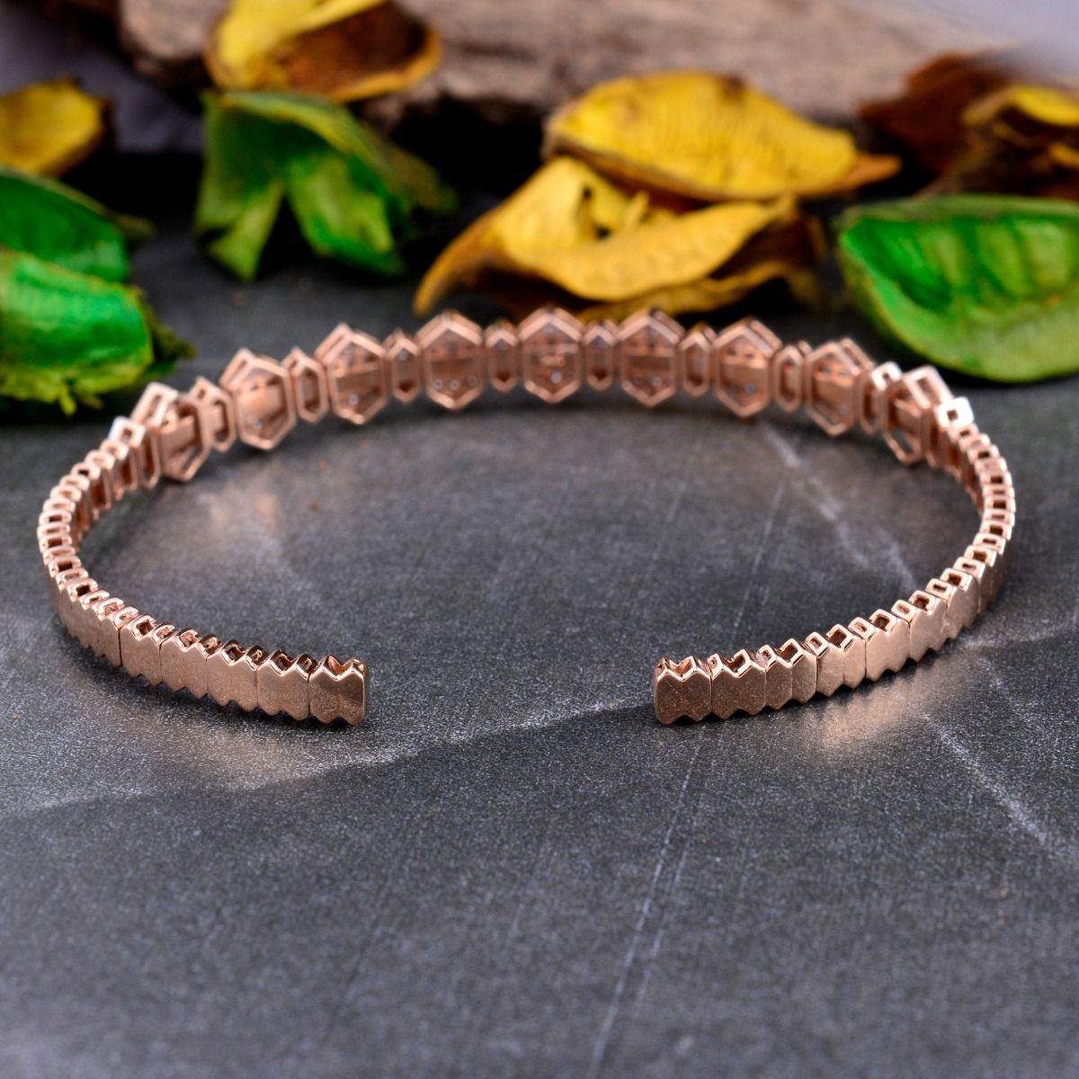 2.05 TCW Solid 14Kt Rose Gold SI Clarity HI Color Diamond Designer Cuff Bangle Bracelet