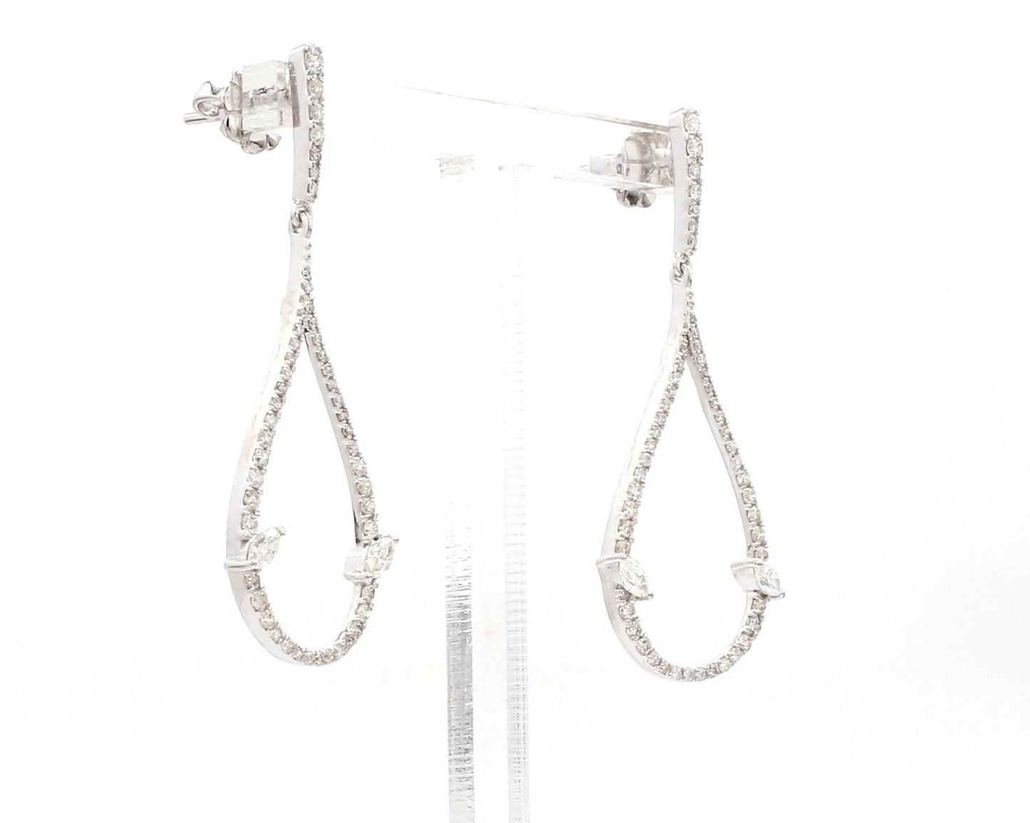 1.2 TCW Solid 14 Kt White Gold SI Clarity HI Color Pave Diamond Handmade Drop Dangle Earrings