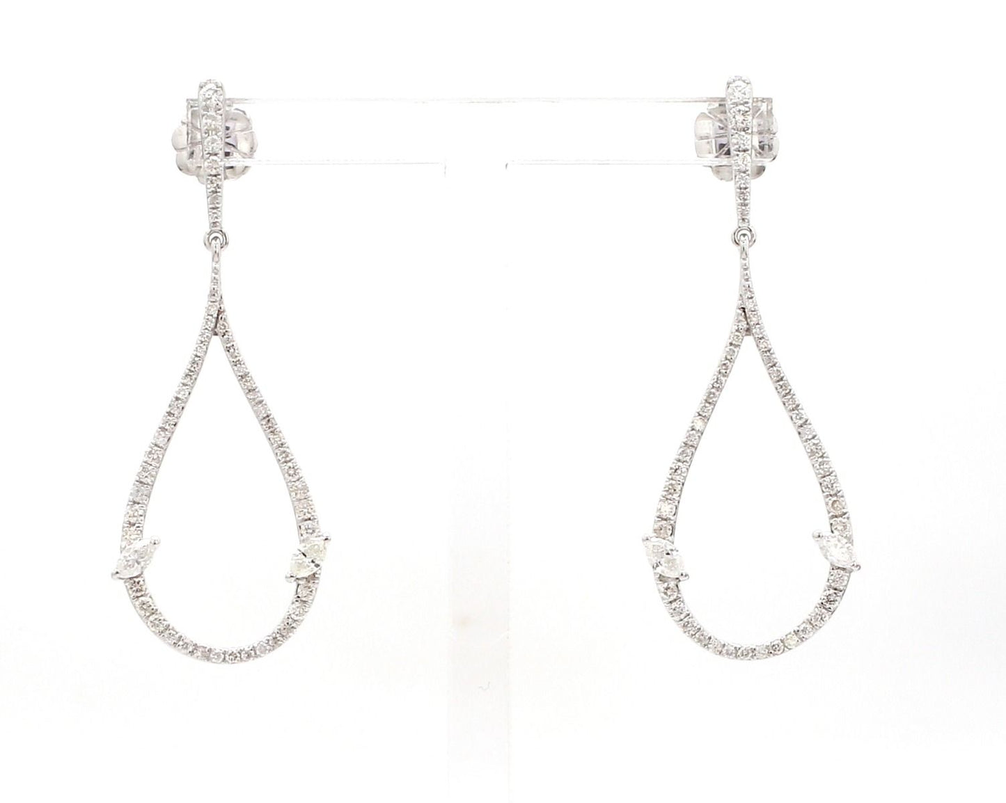 1.2 TCW Solid 14 Kt White Gold SI Clarity HI Color Pave Diamond Handmade Drop Dangle Earrings