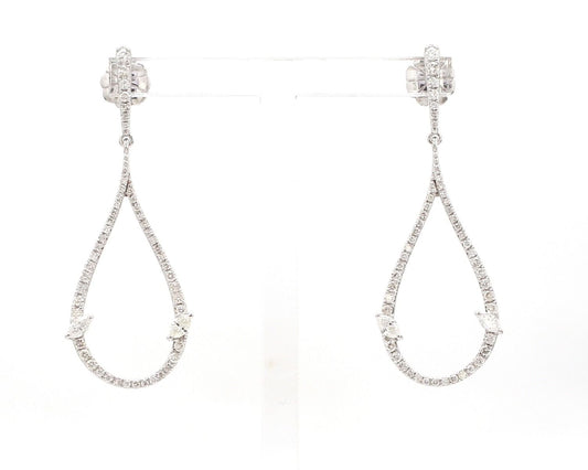 1.2 TCW Solid 14 Kt White Gold SI Clarity HI Color Pave Diamond Handmade Drop Dangle Earrings