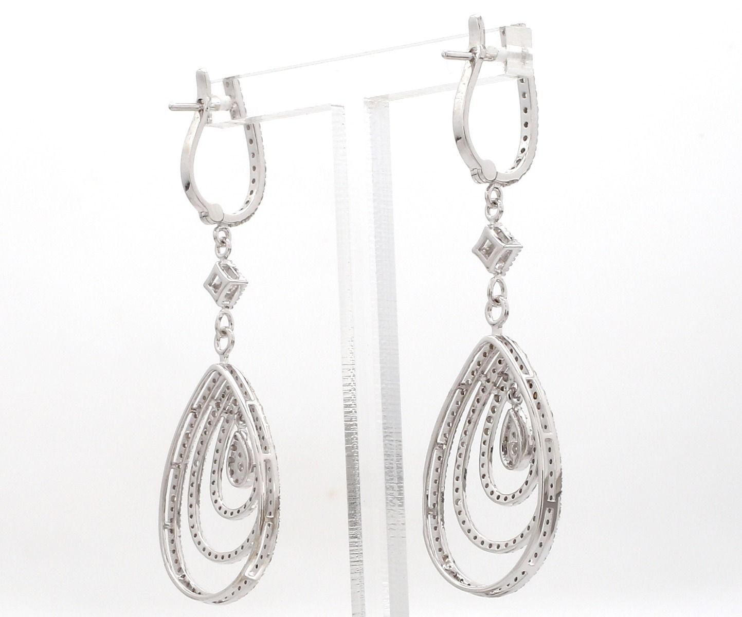 1.9 TCW Solid 14 Kt White Gold SI Clarity HI Color Diamond Three Layered Fine Dangle Earrings