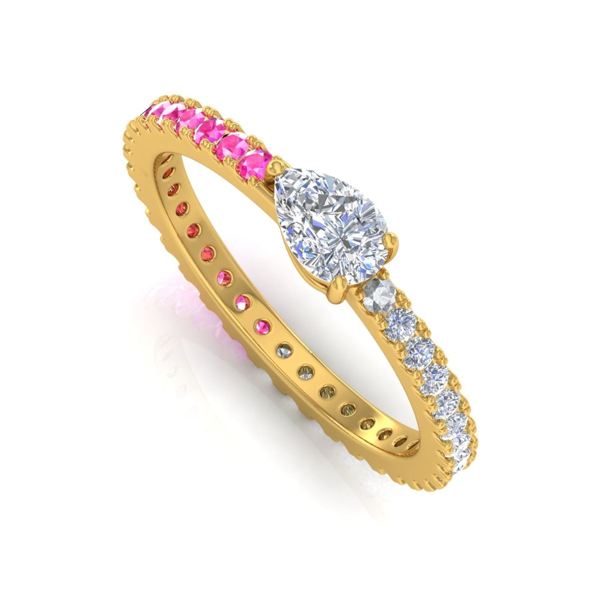 SI/HI Pear Diamond Ruby Gemstone Band Ring 14 Kt Gold Fine Jewelry