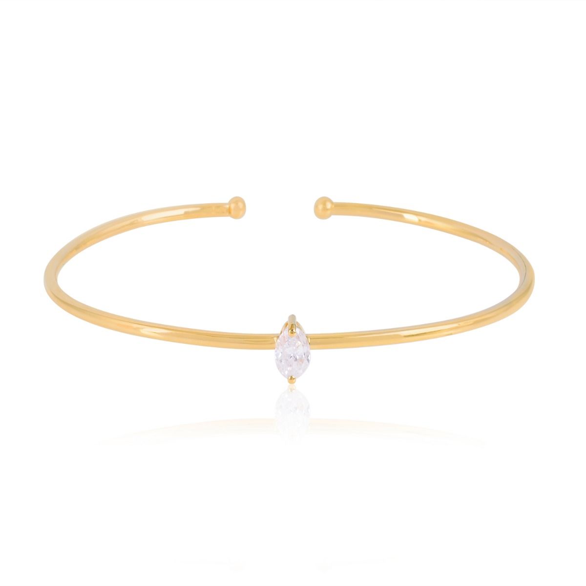 One Marquise Shaped SI/HI Diamond 0.47 TCW Solid 14 Kt Yellow Gold Bangle Bracelet