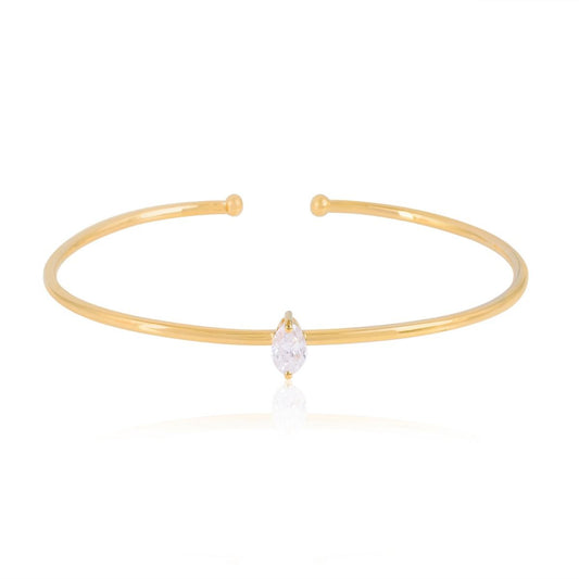 One Marquise Shaped SI/HI Diamond 0.47 TCW Solid 14 Kt Yellow Gold Bangle Bracelet