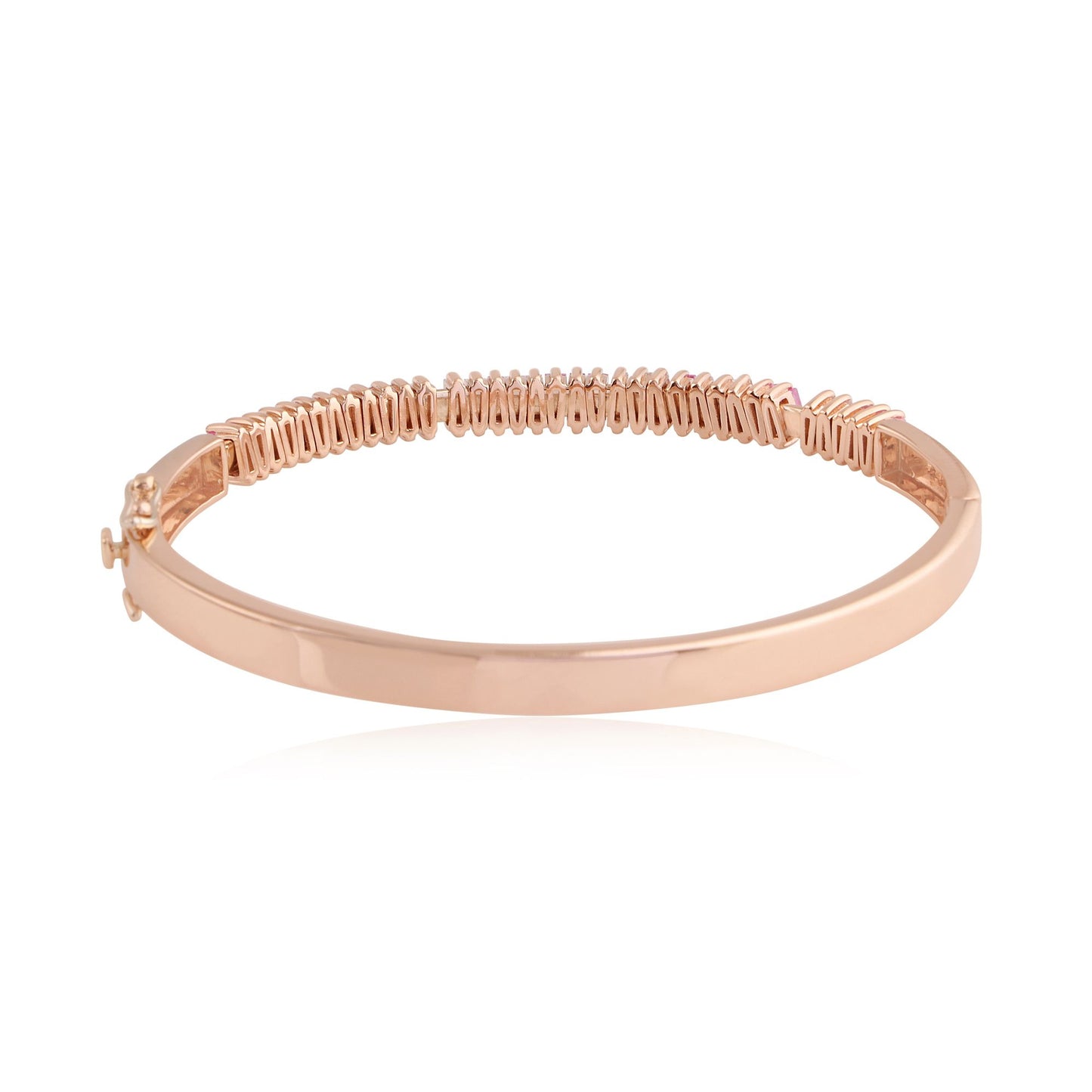 Solid 14Kt Rose Gold SI Clarity HI Color Baguette Diamond & Sapphire Gemstone Bangle/Bracelet