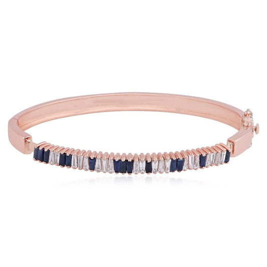 Solid 14Kt Rose Gold SI Clarity HI Color Baguette Diamond & Sapphire Gemstone Bangle/Bracelet