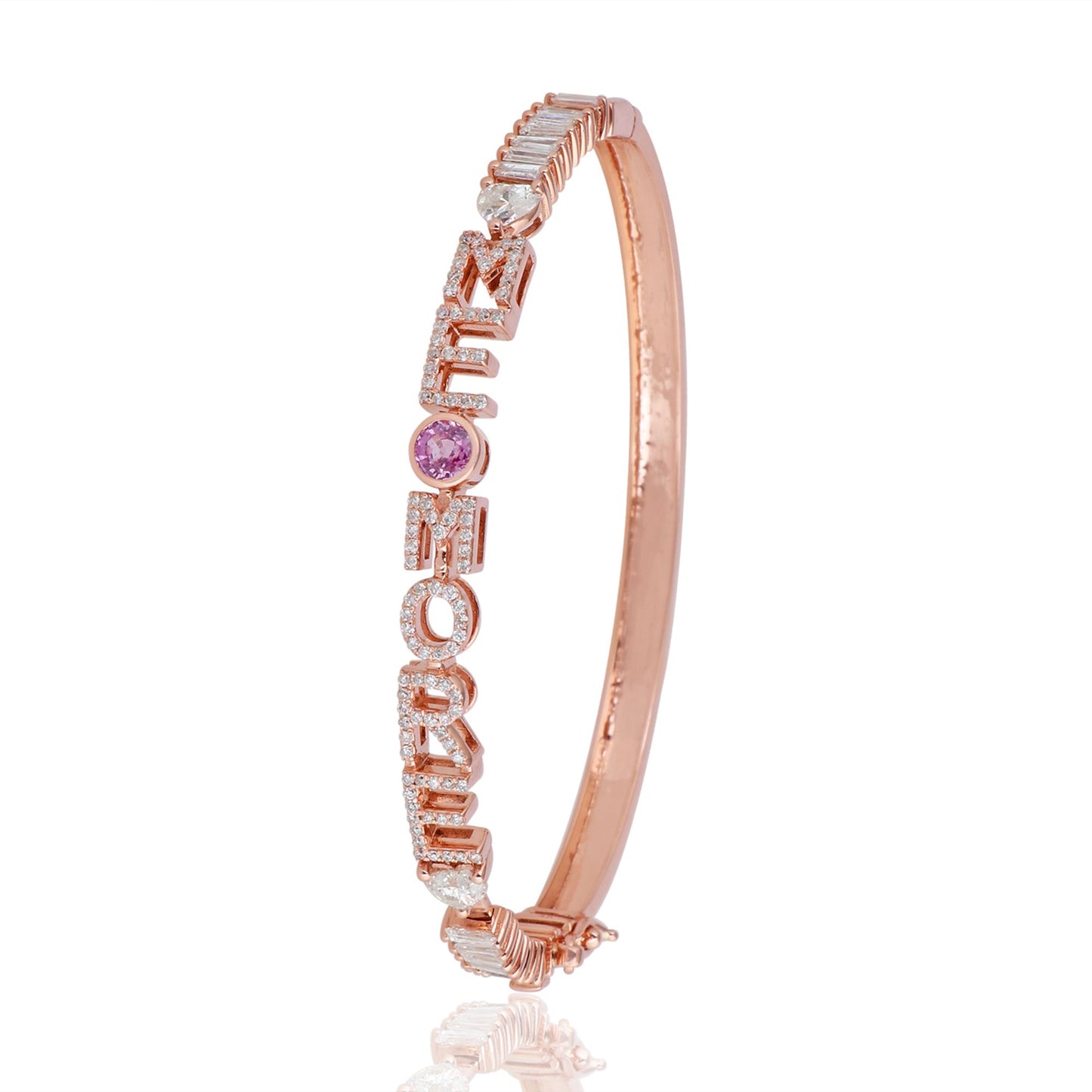 Solid 14Kt Rose Gold SI Clarity HI Color Diamond Pink Sapphire ME MORE Bangle/Bracelets Personalized Jewelry