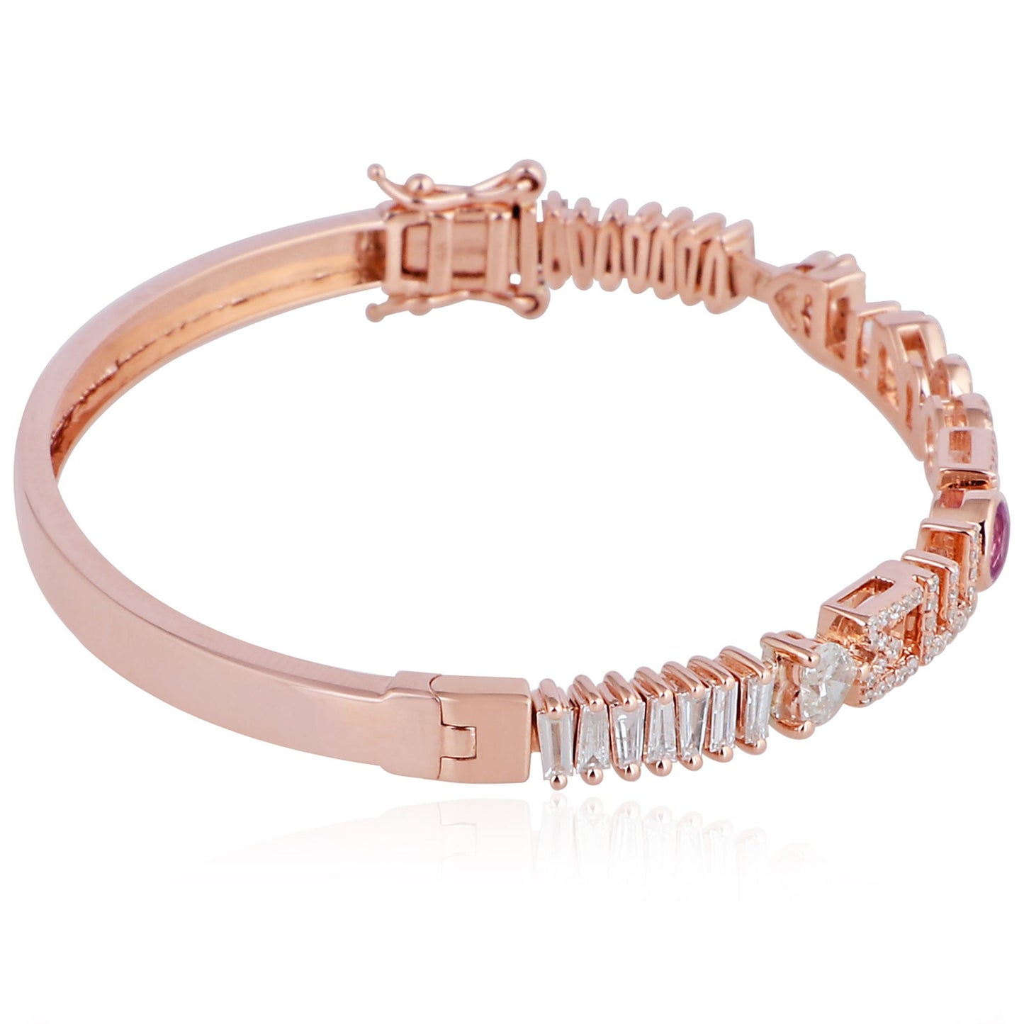 Solid 14Kt Rose Gold SI Clarity HI Color Diamond Pink Sapphire ME MORE Bangle/Bracelets Personalized Jewelry