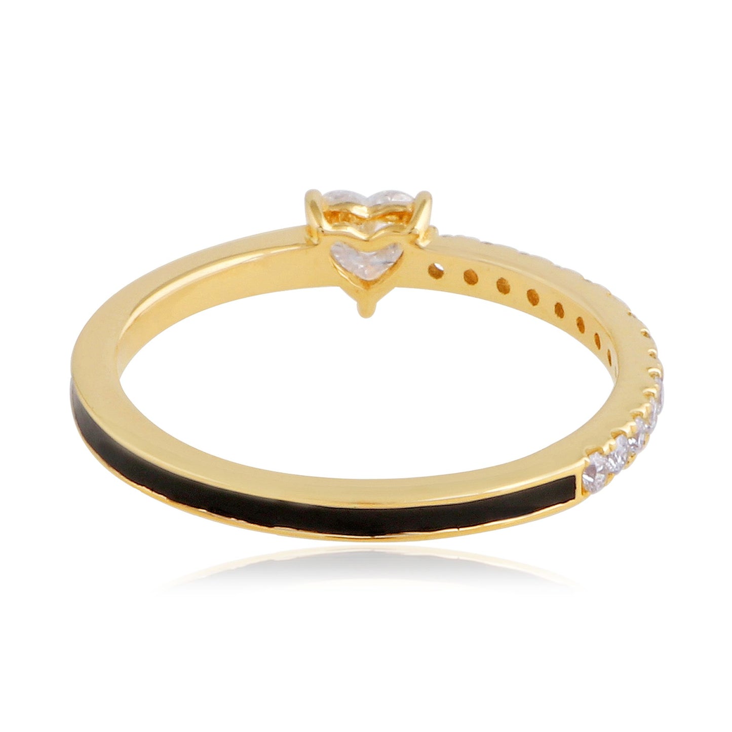 0.41 TCW Solid 14Kt Yellow Gold SI Clarity HI Color Heart Diamond Black Enamel Solitaire Band Ring Best Jewelry in India