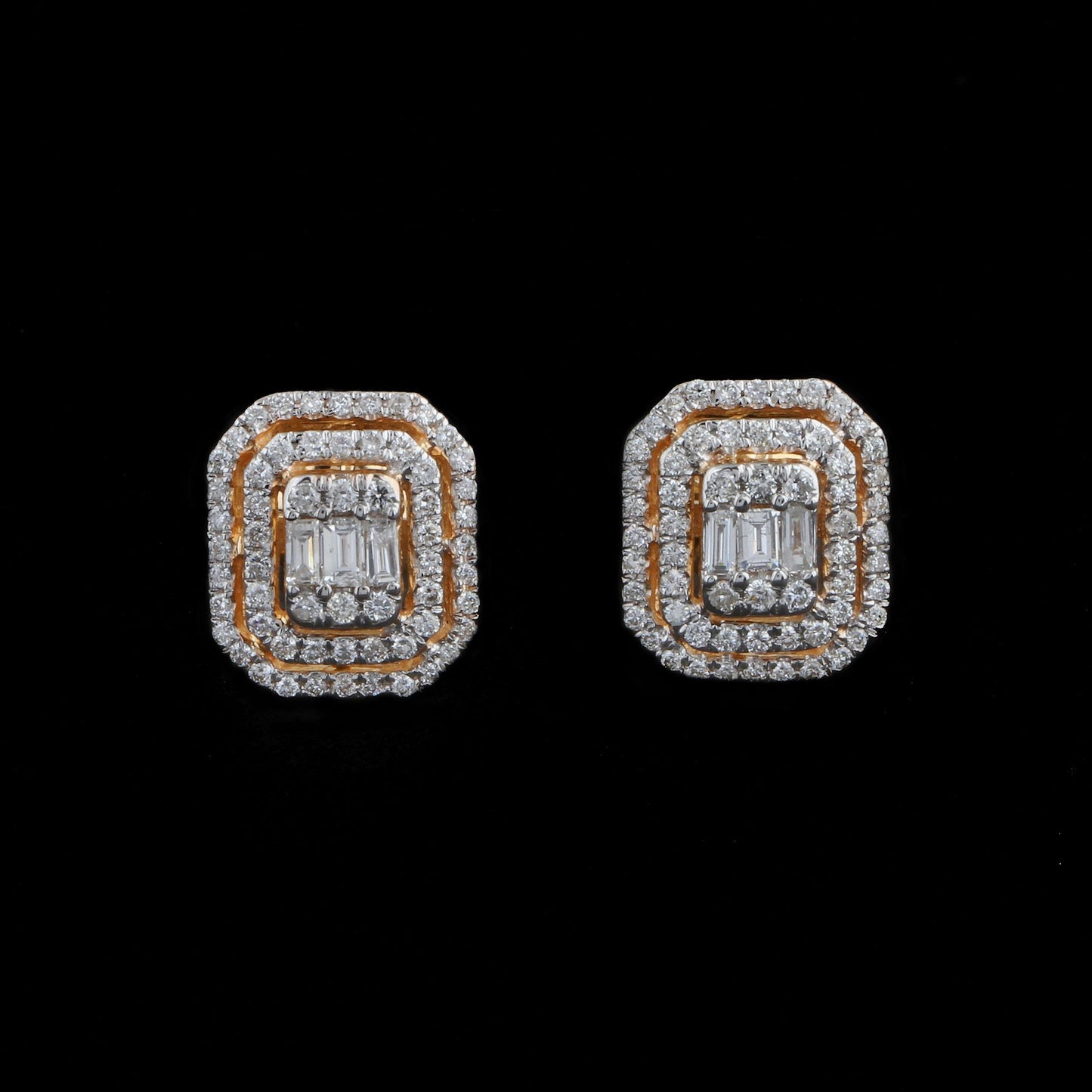 0.96 TCW Solid 14Kt Yellow Gold SI Clarity HI Color Pave Diamond Handmade Stud Earrings