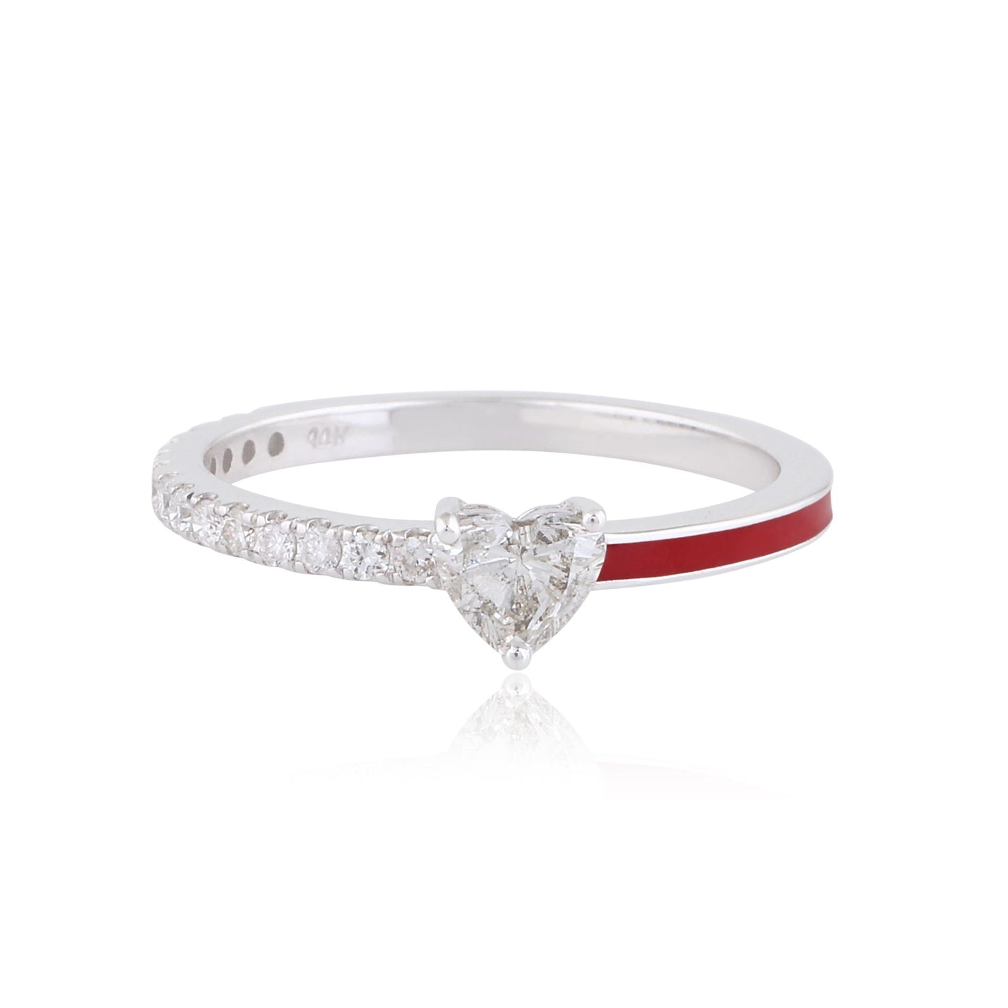 Heart Shaped SI Clarity HI Color Diamond 0.51 TCW Solid 14 Kt White Gold Red Enamel Promise Ring