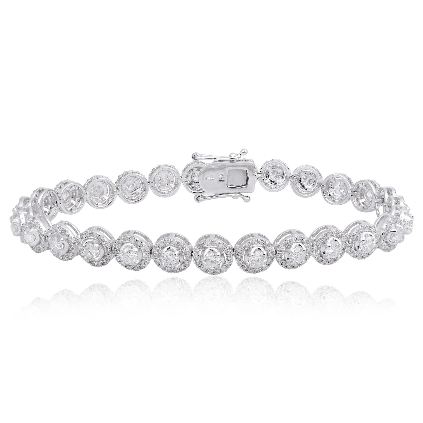 5.3 TCW Solid 14 Kt White Gold SI Clarity HI Color Diamond Dainty Ball Shaped Bracelet