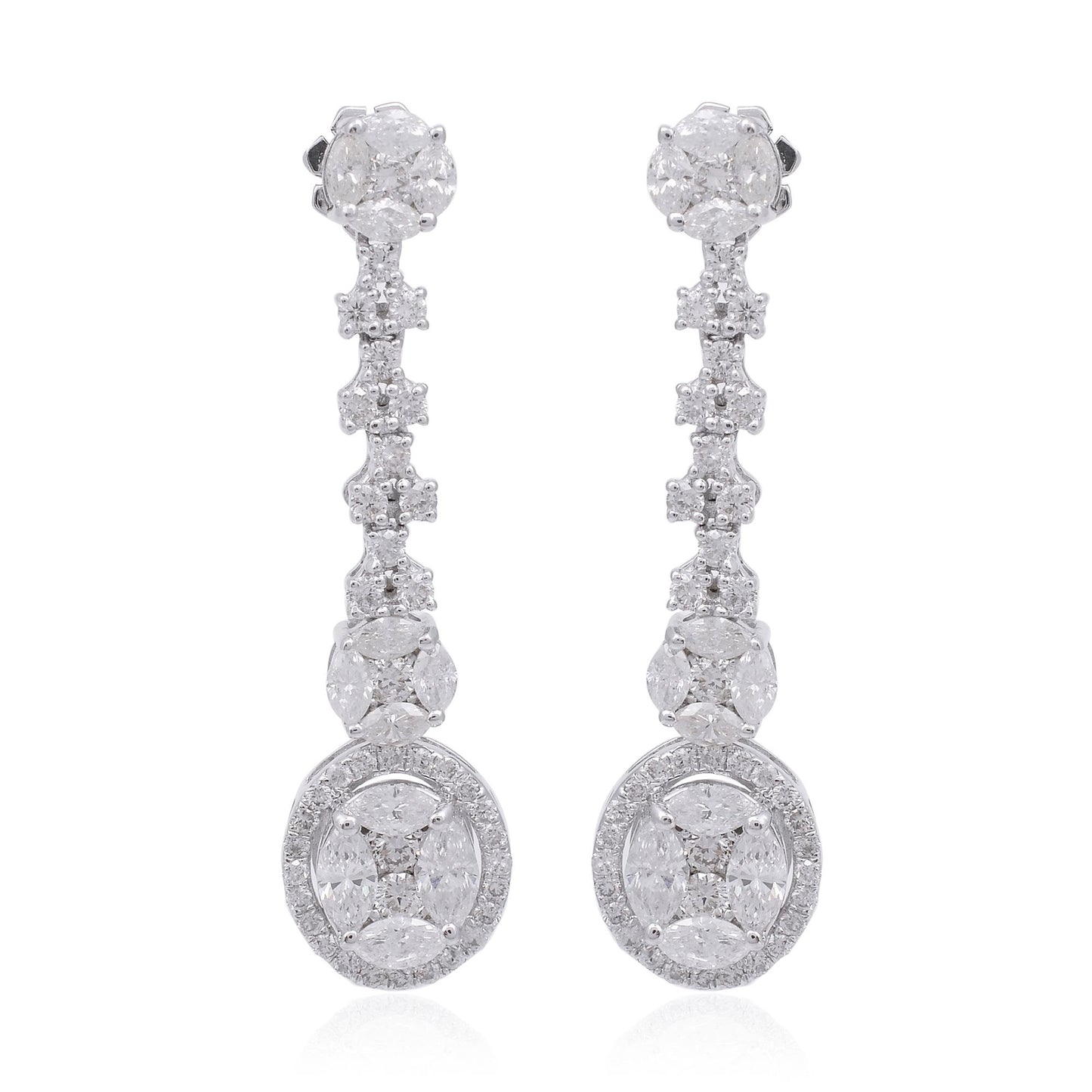 2.65 TCW Solid 14 Kt White Gold SI Clarity HI Color Diamond Fine Dangle Earrings