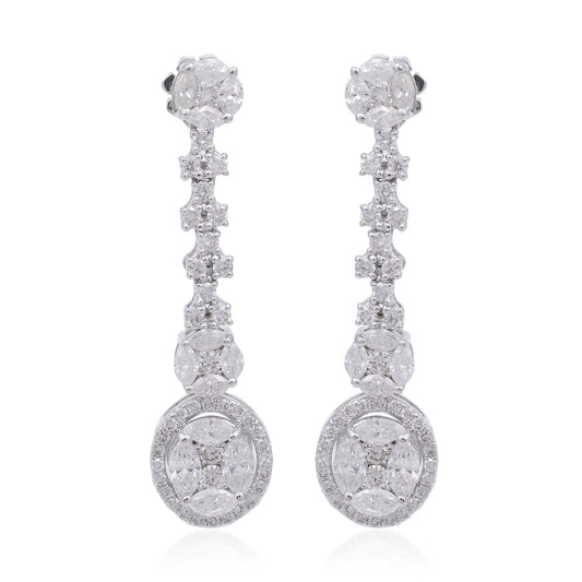 2.65 TCW Solid 14 Kt White Gold SI Clarity HI Color Diamond Fine Dangle Earrings