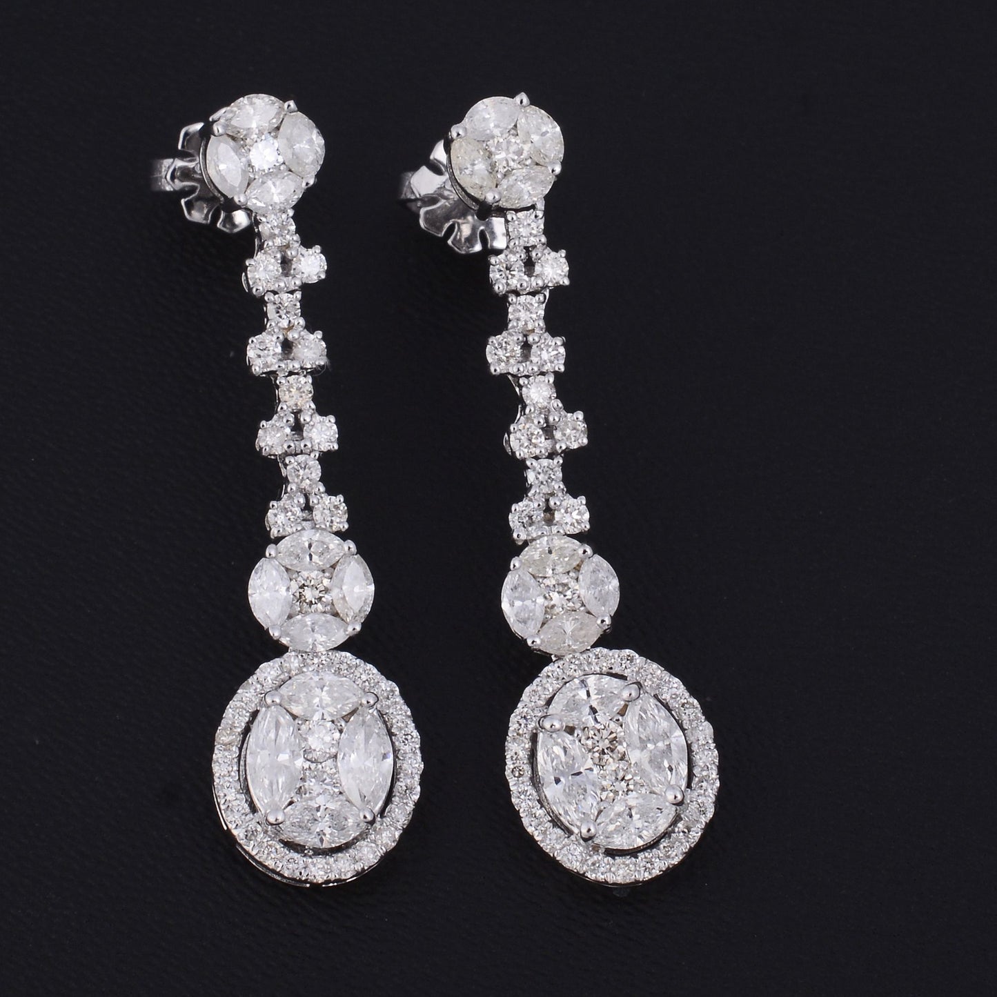 2.65 TCW Solid 14 Kt White Gold SI Clarity HI Color Diamond Fine Dangle Earrings