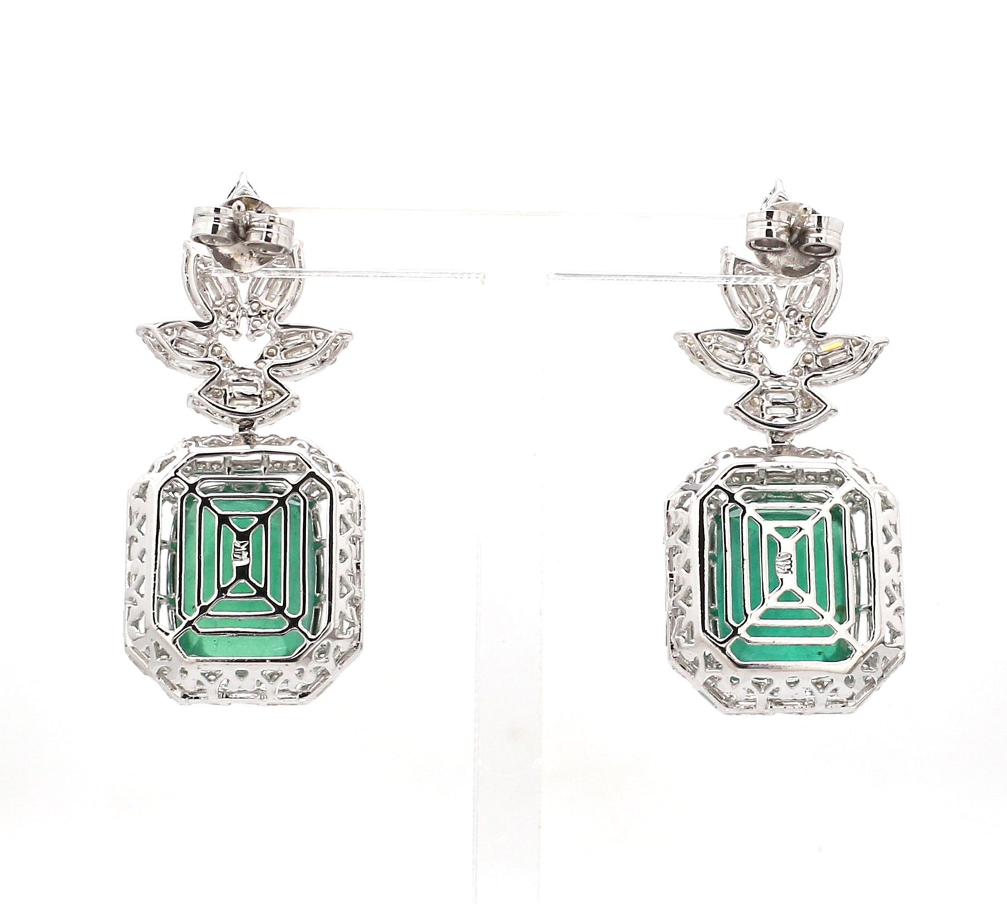 Natural Emerald Solid 14 Kt White Gold SI Clarity HI Color Diamond Handmade Earrings