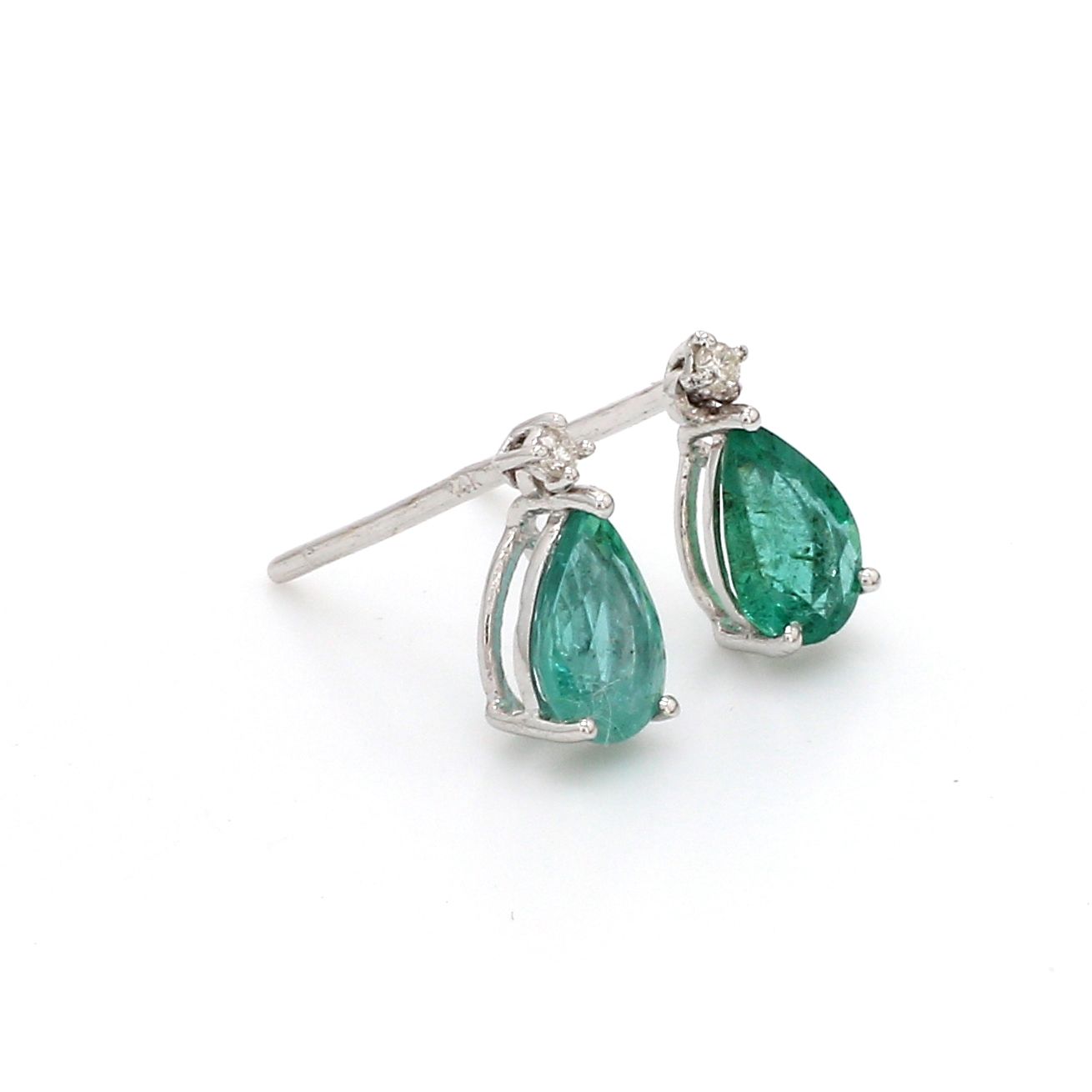 Genuine Pear Emerald HI/SI Diamond Stud Earrings 14k White Gold Fine Jewelry NEW